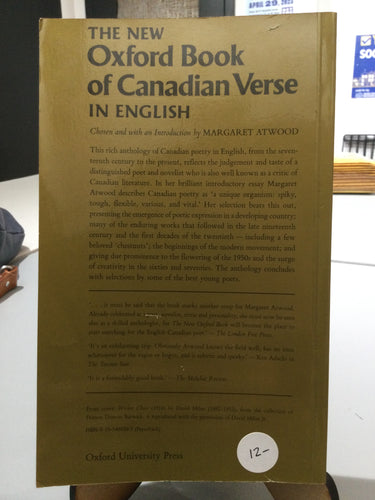 Ed. Atwood, Margaret: The New Oxford Book of Canadian Verse [used paperback]